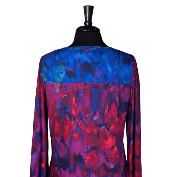 BCBG MaxAzria Women's Dress Multicolor Abstract V-Neck Shift Flowy Long Sleeve S - Picture 7 of 8